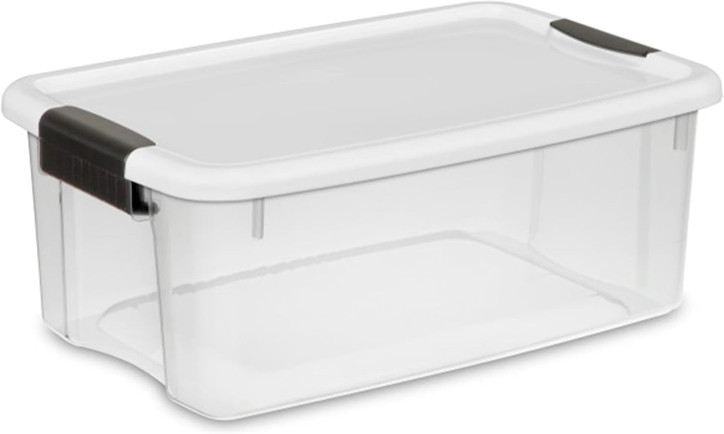 Sterilite 24-Pack Ultra Latching Box, Storage Bins with Lids, Clear Plastic, 18 Quart - Heavy-Duty Organizing Containers for Closet, Bathroom, and Office