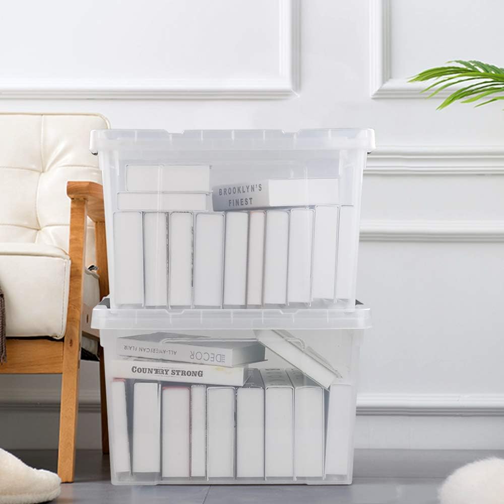 Pekky 50 Quart Clear Storage Containers/Bins with Lid，Wheels and Latching Handles, Large Rolling Storage Plastic Box Tote(4Packs)