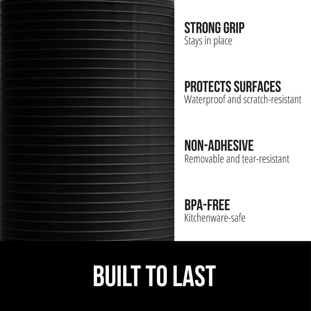 GORILLA GRIP DuraGuard Shelf Liner, Non-Adhesive Cabinet Liners for Kitchen Drawers, Shelves, Refrigerator, Pantry Storage, Bathroom Closet, Durable Waterproof BPA Free Ribbed Plastic, 17.5x10 Black