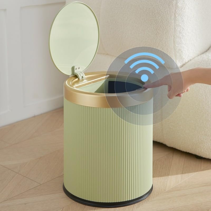 URALFA 3.7 Gallon Automatic Motion Sensor Bathroom Trash Can with Lid, 14 Liter Touchless Trash Bin, Smart Dog Proof Garbage Can, Small Waste Basket for Toilet, Office, Bedroom (Green)