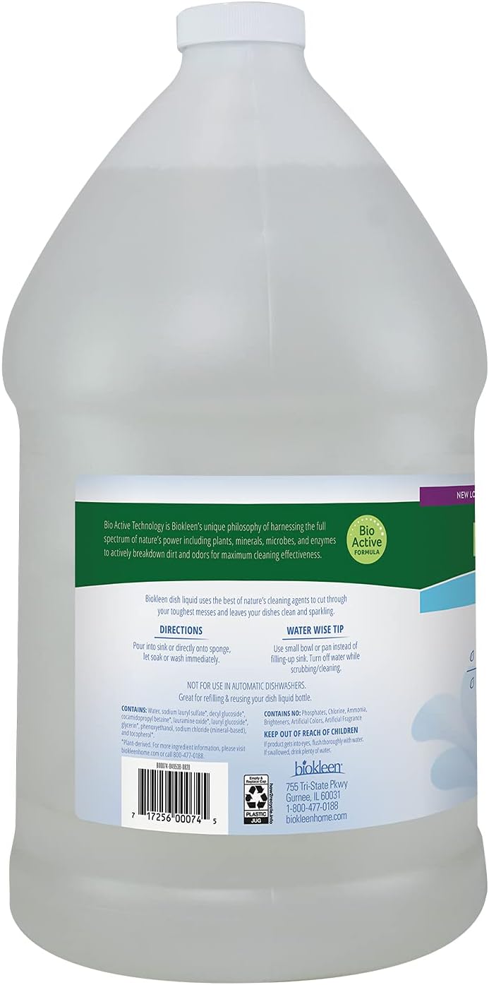 Biokleen Free & Clear Dish Soap - Dish Liquid, Dishwashing Cleaner, Eco-Friendly, Non-Toxic, Plant-Based, No Artificial Fragrance, Colors or Preservatives, Unscented