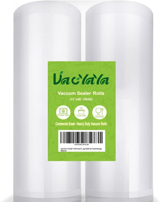 VacYaYa 2 Pack 11x50 (Total 100 feet) Vacuum Sealer Bags Rolls with BPA Free and Heavy Duty,Commercial Grade Vaccume Seal Bags Rolls Work with Any Types Vacuum Sealer