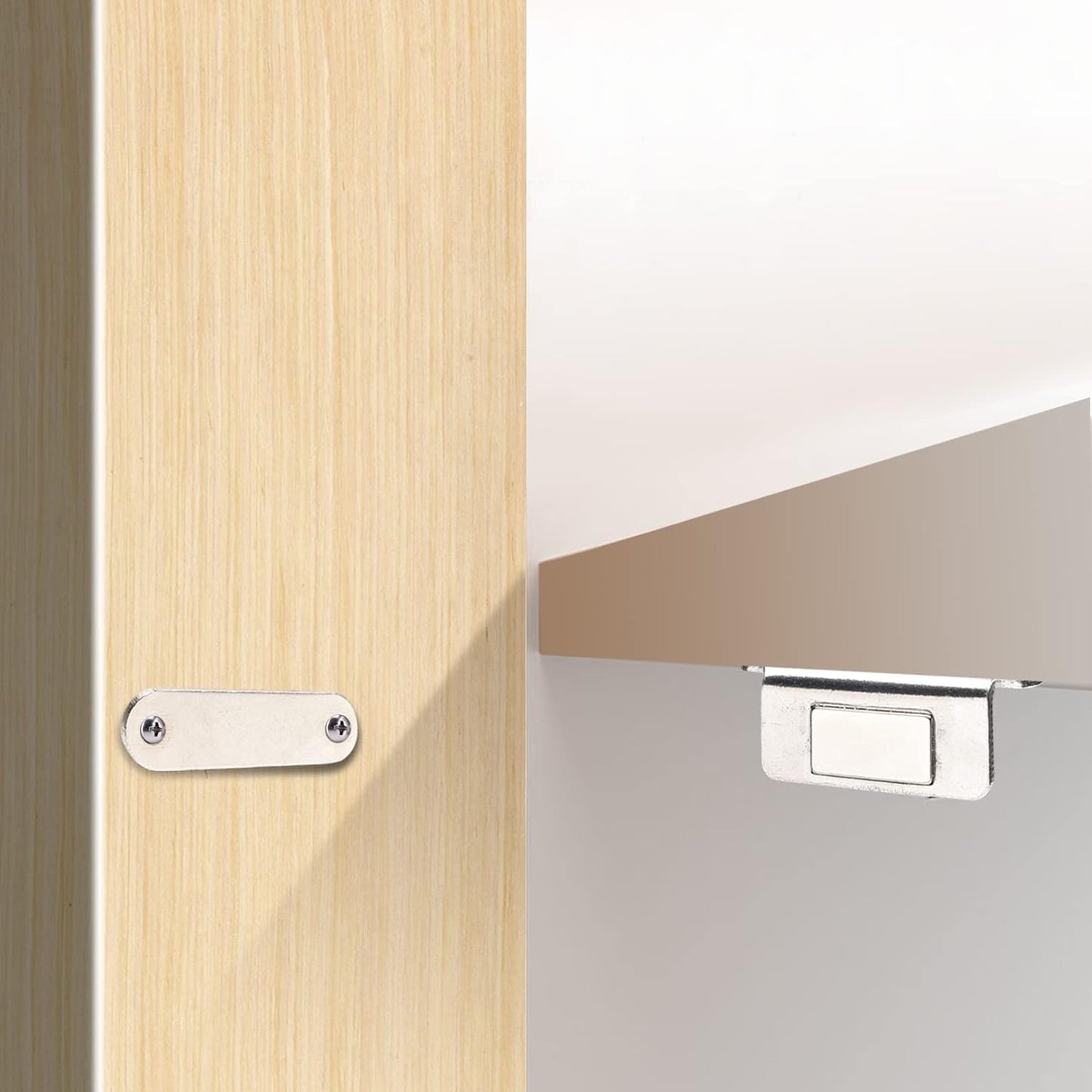 Mousike Cabinet Magnets Mousike Adhesive Strong Magnetic Door Catch Stainless Steel Kitchen Magnetic Latch Used to Close Cupboard Cabinet Closet Door Drawer(Silver 12Pack)