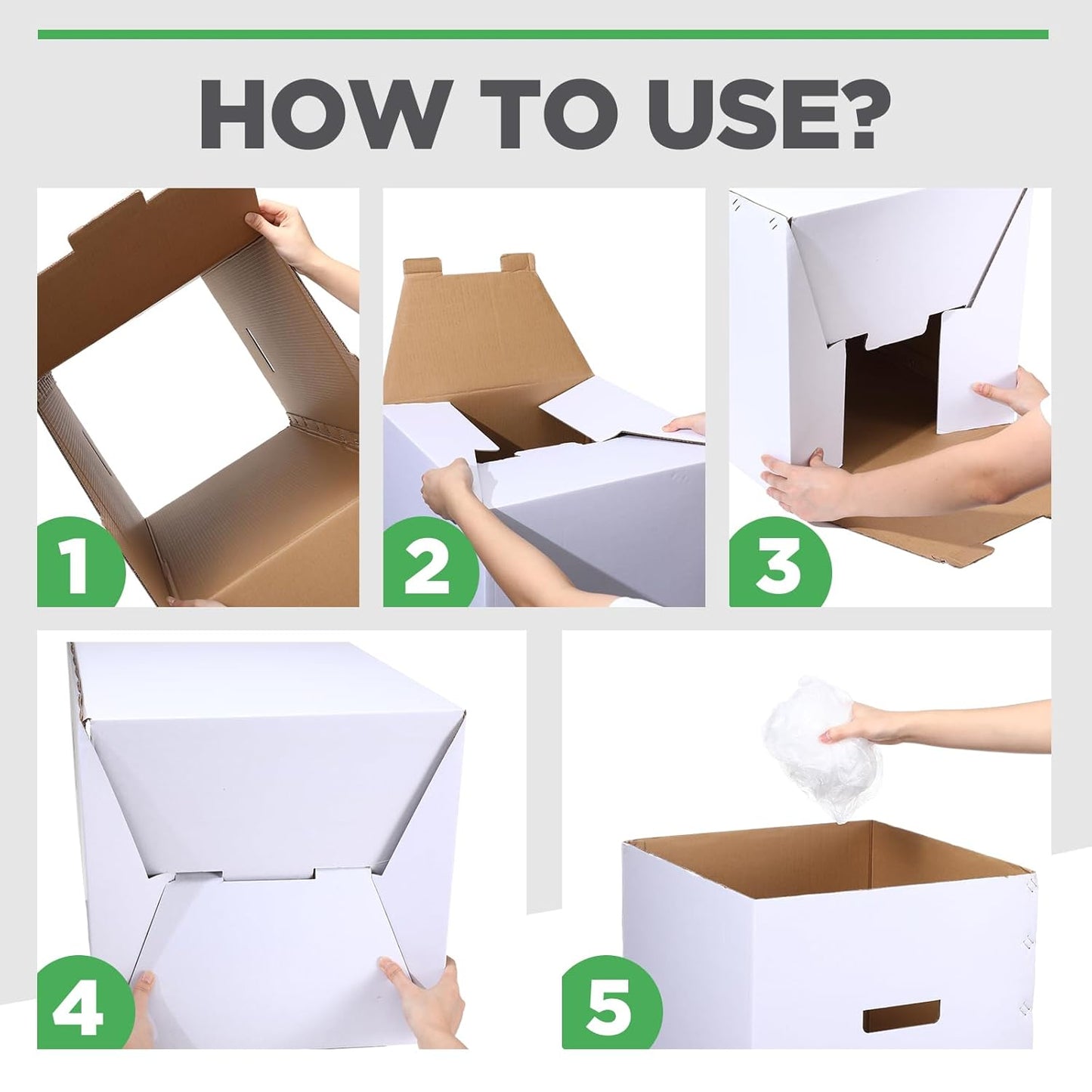 Tioncy 5 Pcs Cardboard Trash Cans Disposable and Reusable Corrugated Cardboard Trash Cans Recycling Bins Bulk with 10 Garbage Bags White Garbage Boxes for Parties Events