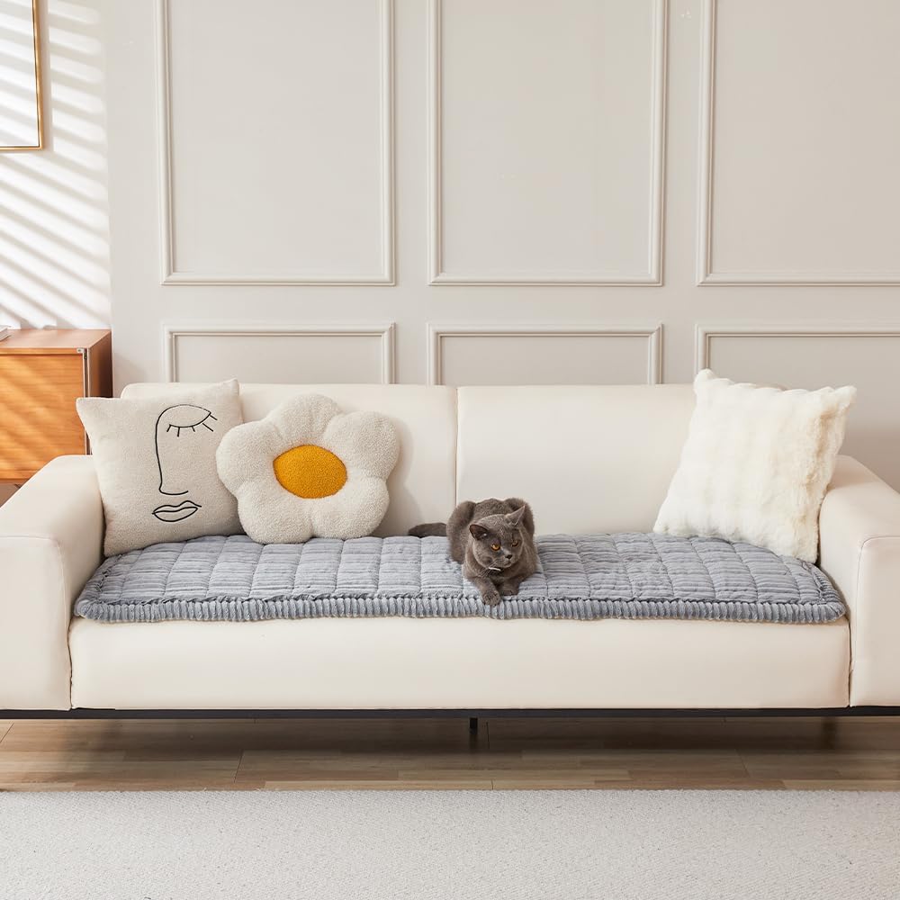Couch Cover for Dogs Washable, Fuzzy Pet Couch Covers for 3 Cushion Sofa Pet Friendly, Non Slip Sofa Cover (Light Gray, 27.6" x 59"/70 x 150cm)