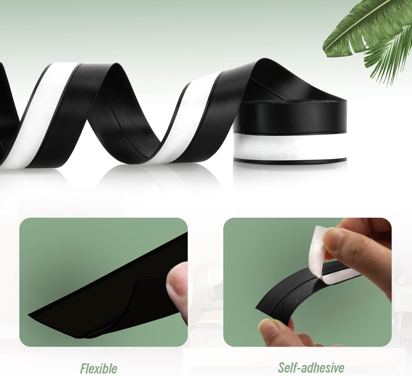 Silicone Weather Stripping Door Seal Strip, 16.4 Feet Self Adhesive Sealing Sticker Sealing Tape for Door Draft Stopper Adhesive for Doors Windows Shower Glass Gaps (Black, Width 25mm)