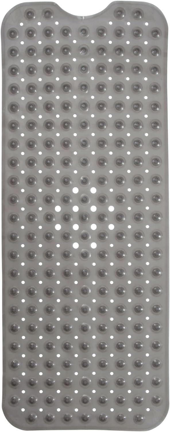 ENKOSI Bathtub Mat – 40 x 16 Inch Extra Long Non Slip Shower Mat – Anti Slip Grey Bath Mat with Suction Cups and Drain Holes – Bathroom Mat for Smooth Tubs and Shower Floors (40x16 Clear Grey)