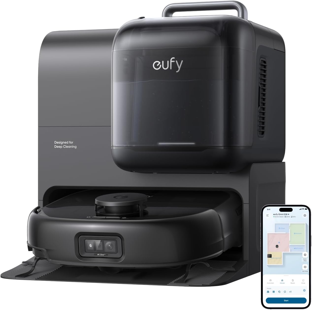 eufy Robot Vacuum E28, Portable Deep Cleaner for Carpet, HydroJet System with Roller Mop, All-in-One Robot Vacuum and Mop Combo, 20,000 Pa Suction, Zero-Tangling, Corner-to-Edge Cleaning (Upgraded)