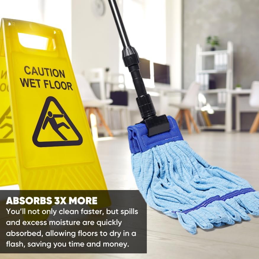 Commercial Mop Head Replacement – 1 Pack Blue Medium Microfiber Tube Mop (14 oz.) | Industrial Wet Mops | Refill Heads, Machine Washable, Heavy Duty | Hardwood, Tile, Laminate, Vinyl Floors