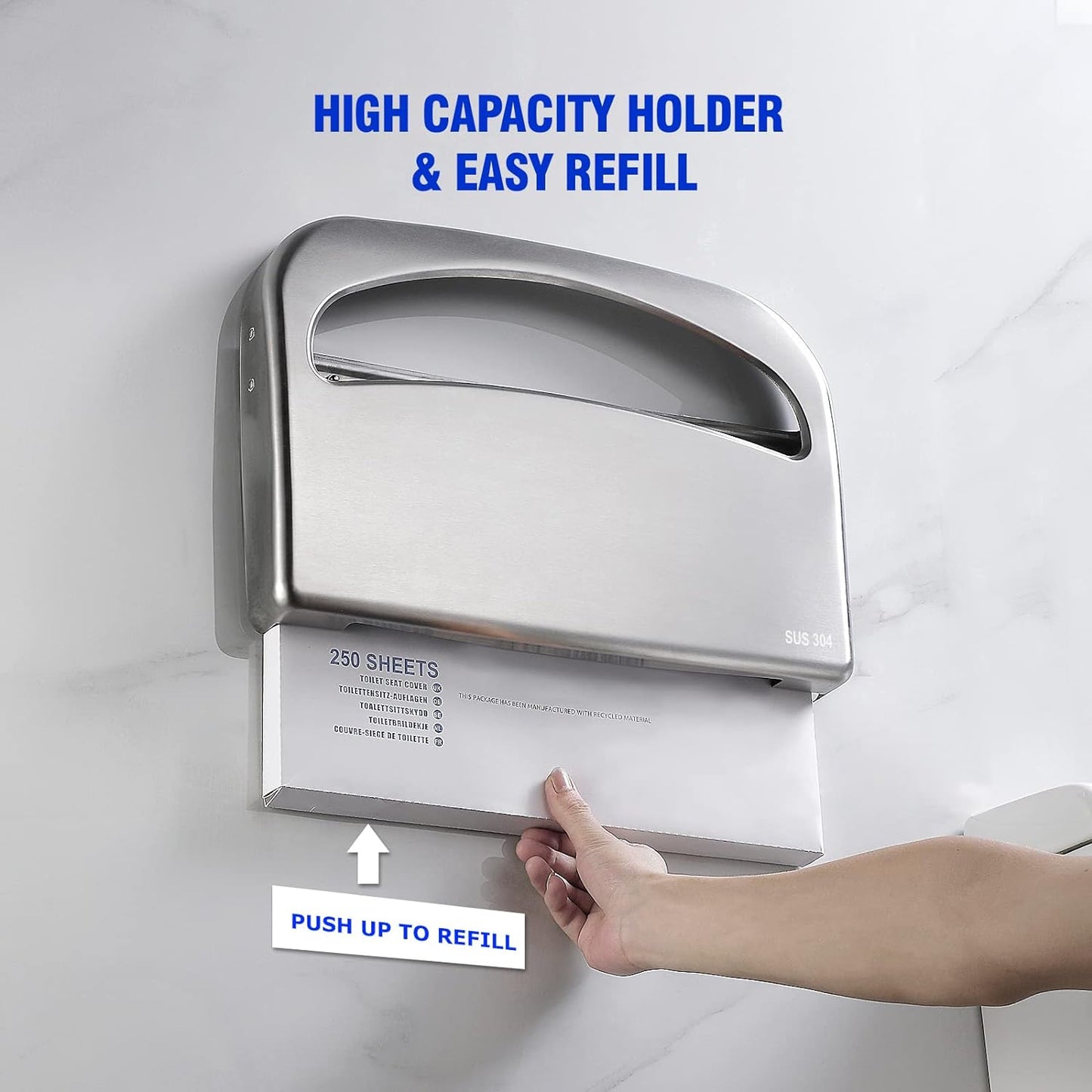 Toilet Seat Cover Dispenser Wall Mount Commercial, Half Fold Toilet Seat Cover Dispenser, 304 Stainless Steel, 16-Inch