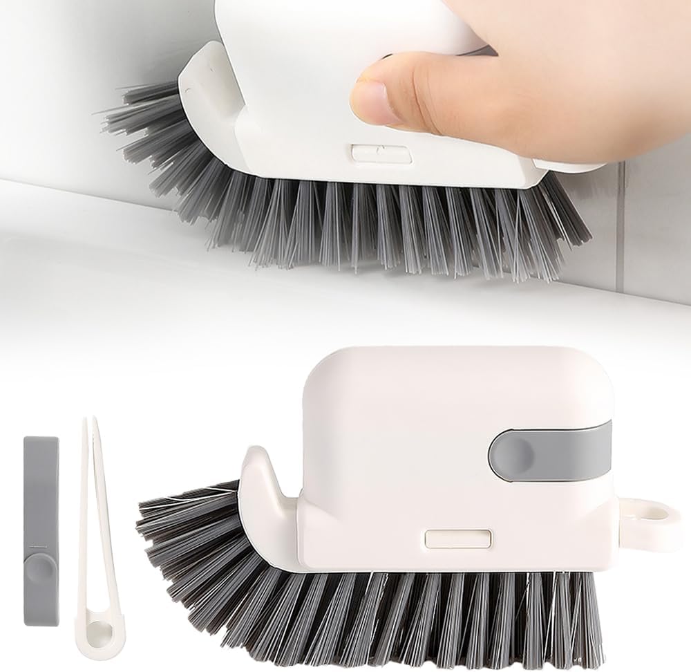 3 in 1 Groove Cleaning Brush, 2025 New Multifunction Window Track Cleaner Brush, Hanging Hard Bristle Cleaner Brushes for Kitchen (Grey)