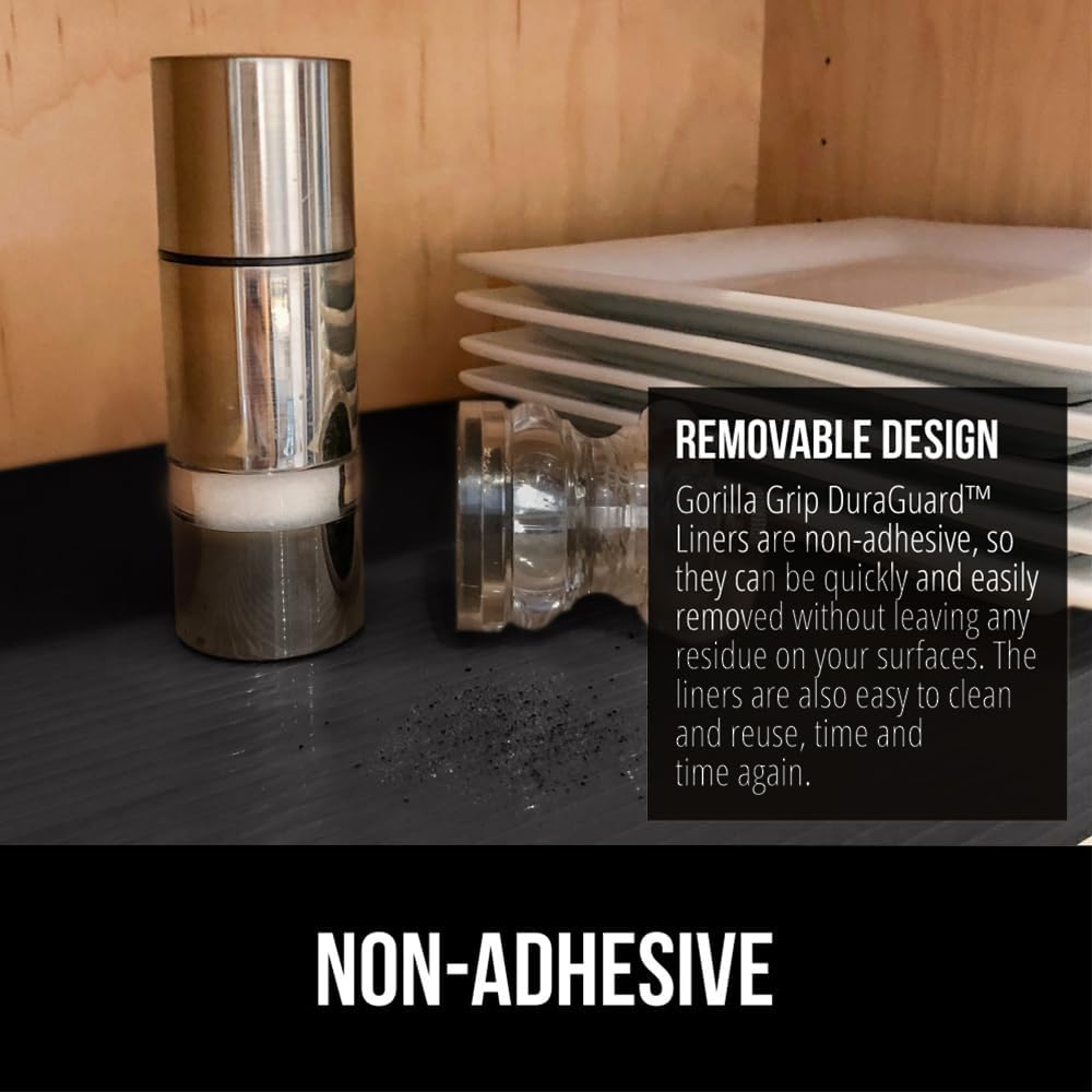 GORILLA GRIP DuraGuard Shelf Liner, 20x20 Non-Adhesive Cabinet Liners for Kitchen Drawers, Shelves, Refrigerator, Pantry Storage, Bathroom Closet, Durable Waterproof BPA Free Ribbed Plastic, Jet Black