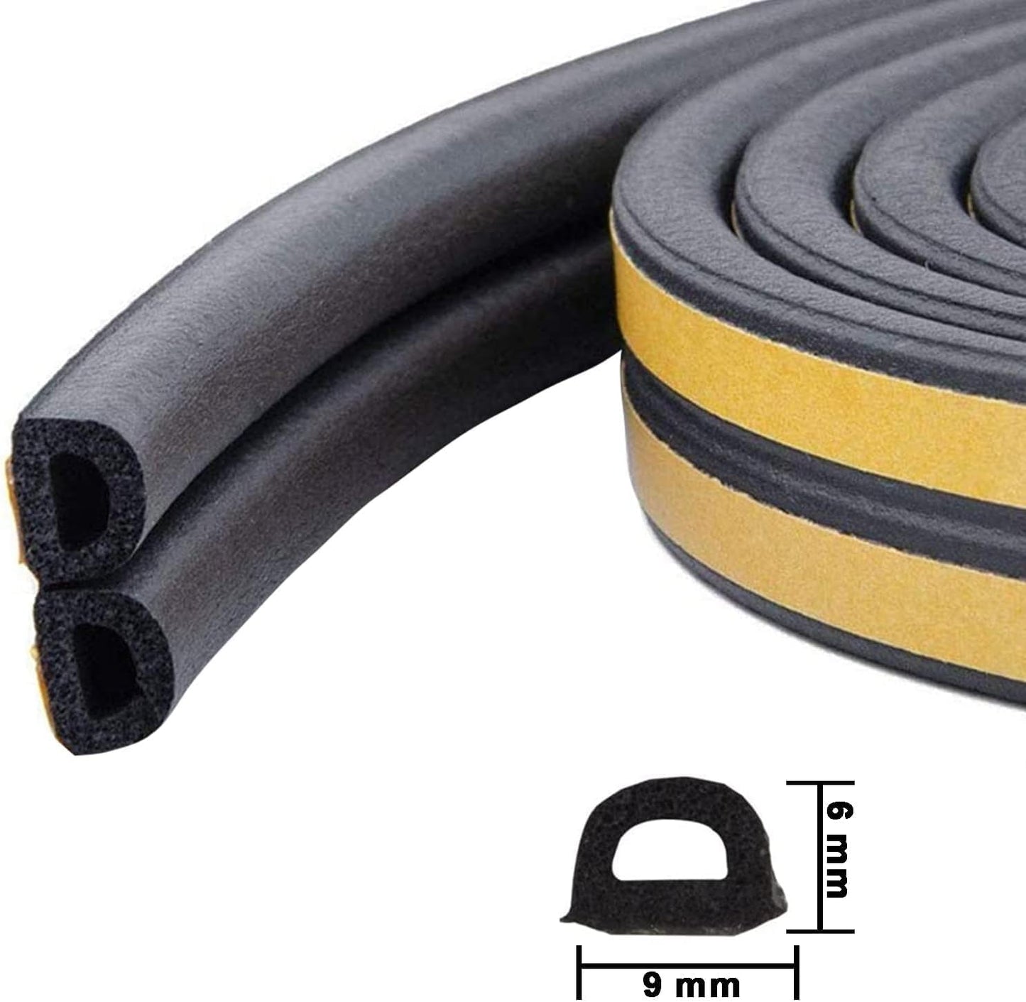 Weather Stripping Seal Strip Tape, Doors Windows Frame Self Adhesive D Type Foam Sealing Tape, 65.6Ft Rubber Soundproof Insulation Cell Foam Stripping, Black