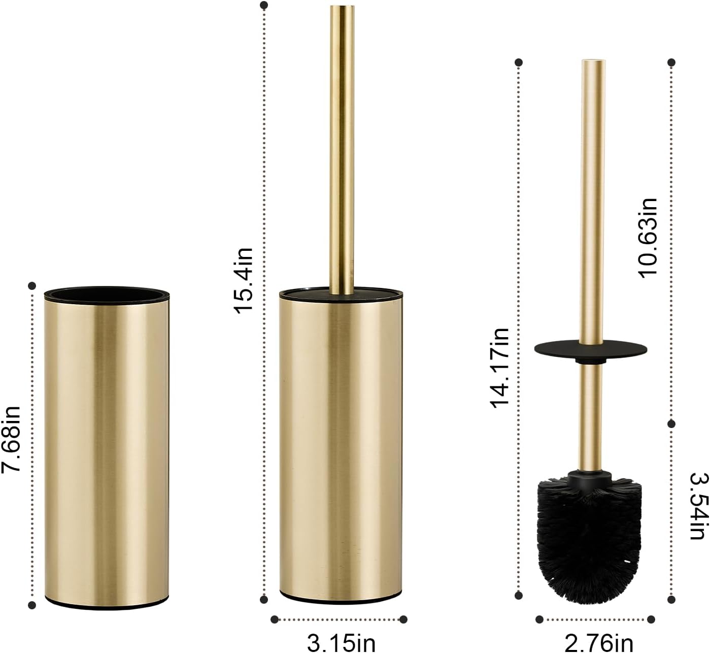 304 Stainless Steel Toilet Bowl Brush and Holder Set, Circular Floor Toilet Brush Holder, Long Handle, Bathroom Heavy-Duty Cleaner, High-End Cylinder Wall,2 Brush Head (Brushed Gold) YIGUANXIN