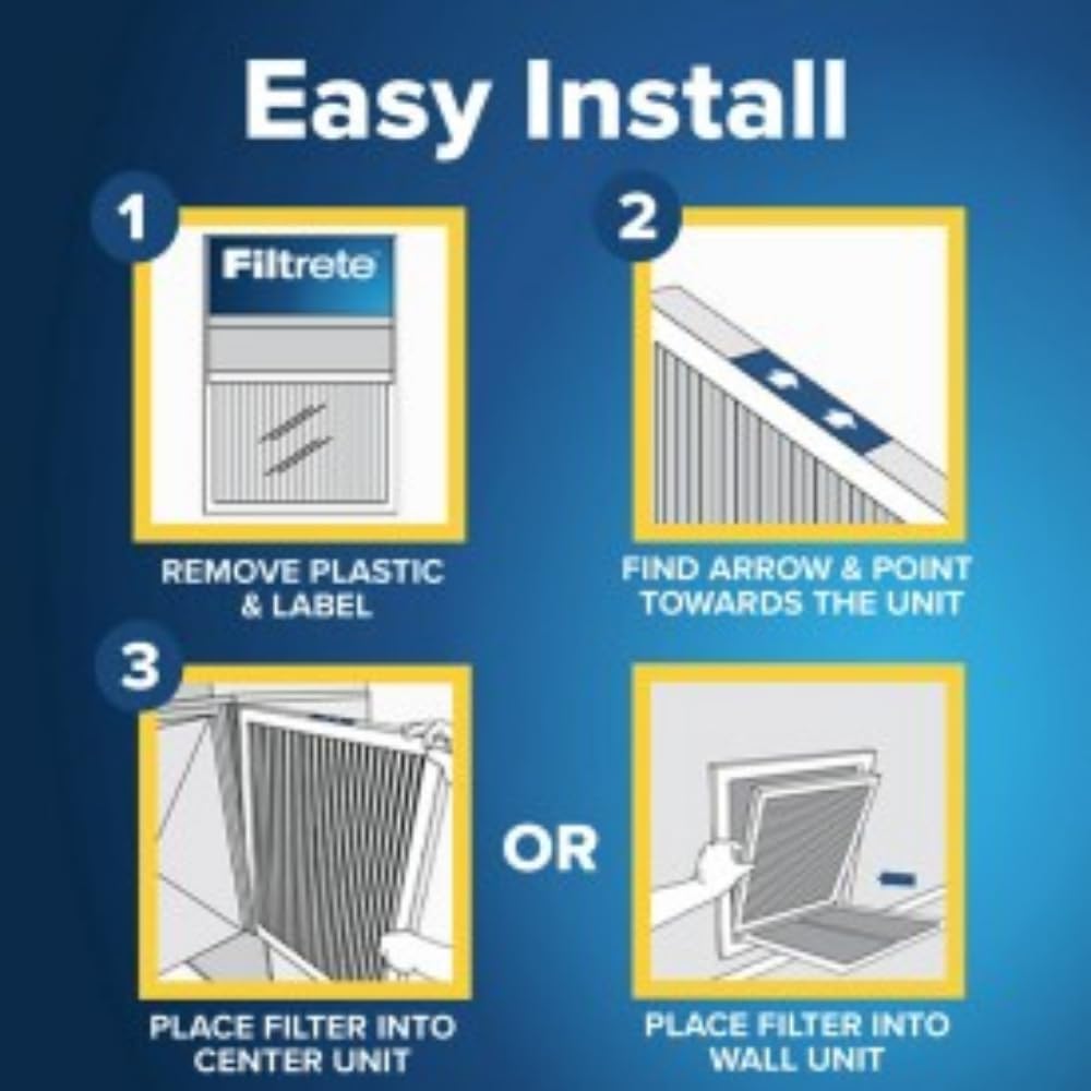 Filtrete 16x24x1 AC Furnace Air Filter, MERV 11, MPR 1000, Micro Allergen Defense, 3-Month Pleated 1-Inch Electrostatic Air Cleaning Filter, 4 Pack (Actual Size 4-Pack 23.813x15.813x0.656 in)