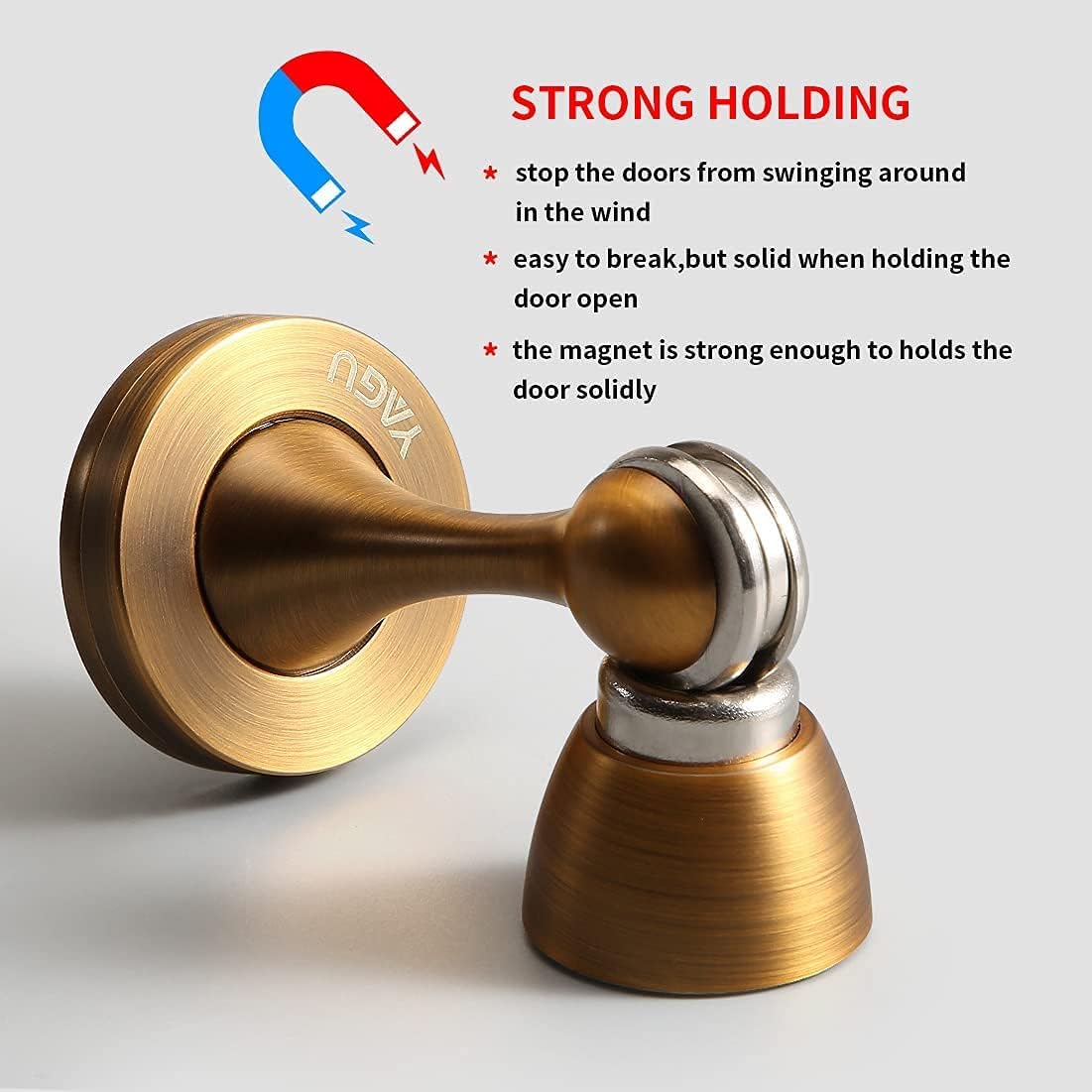 Door Stopper 4 Pack Magnetic Door Stops, Zinc Alloy Antique Brass Door Catch Door Holder Wall Floor Mounted, Metal Soft-Catch