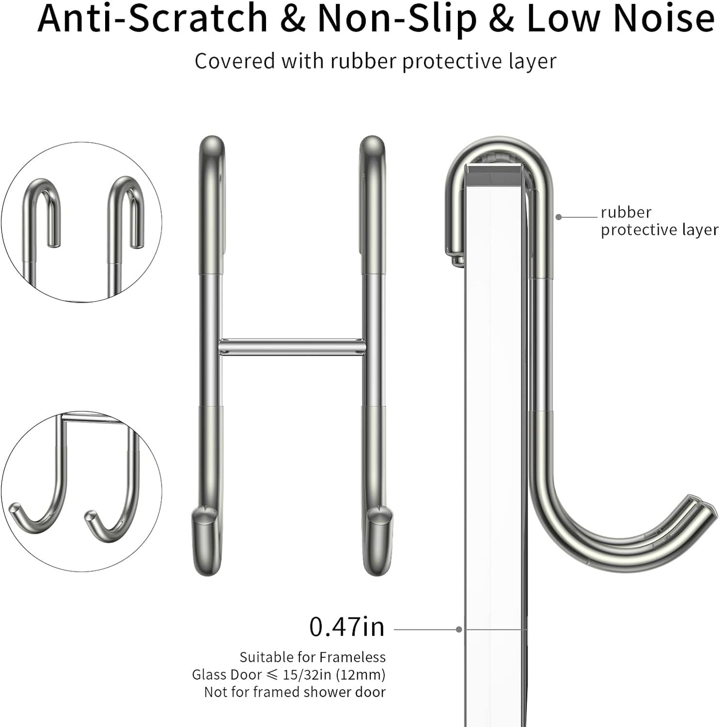 14-Inches Stainless Steel Shower Squeegee Set, Include Shower Door Hook, Adhesive Hook and Spare Silicone Blade, Window Squeegee for Shower Glass Door, Bathroom, Mirror, Window and Car Glass