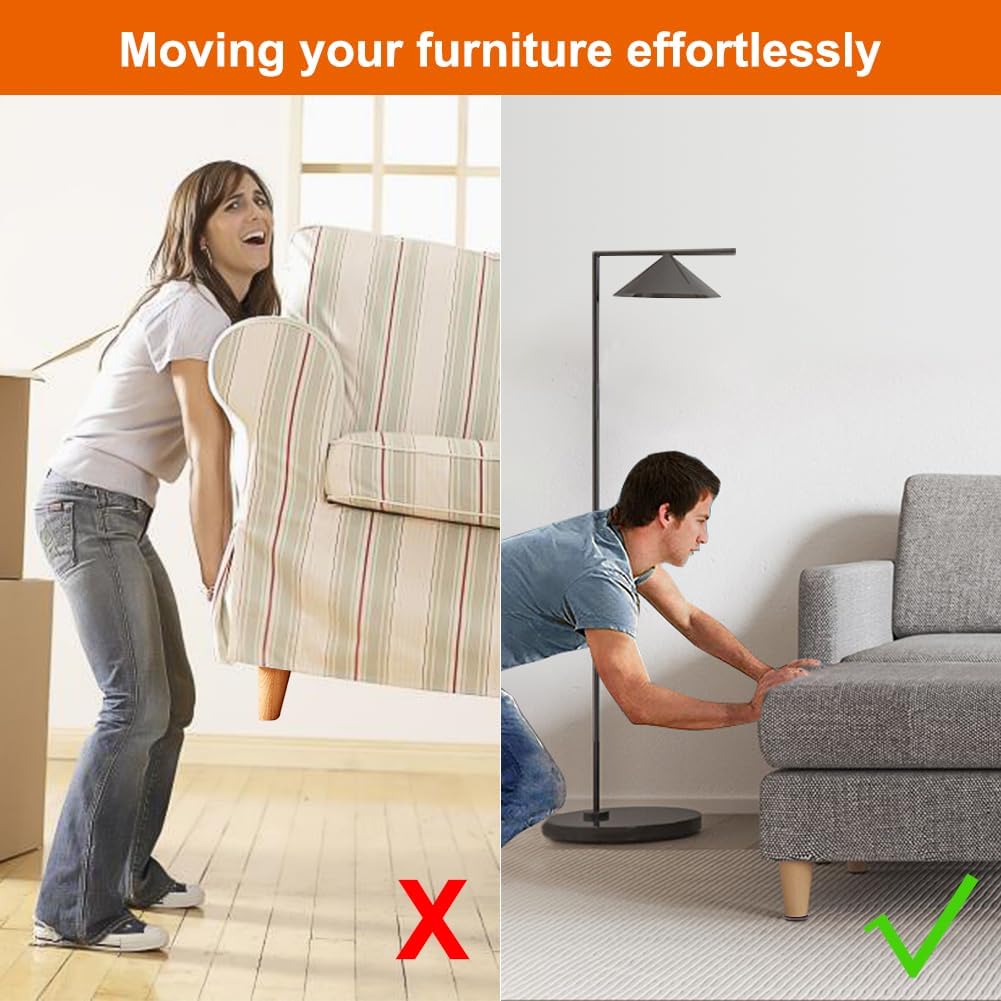 2 inches Stick Furniture Sliders, 12pcs Furniture Glides for Easy Moving on Carpet Hardwood (Coffee)