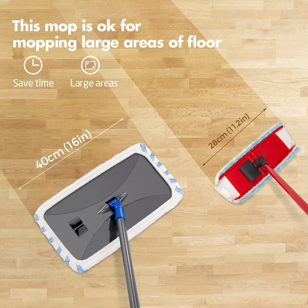 Masthome Extra Large Microfiber Mop for Floor Cleaning, 16“ Flat Mop with 5 Pad for Wet & Dry Use, Dust Mop for Hardwood Laminate Tile Ceramic, 1 Cleaning Scraper Included-Blue