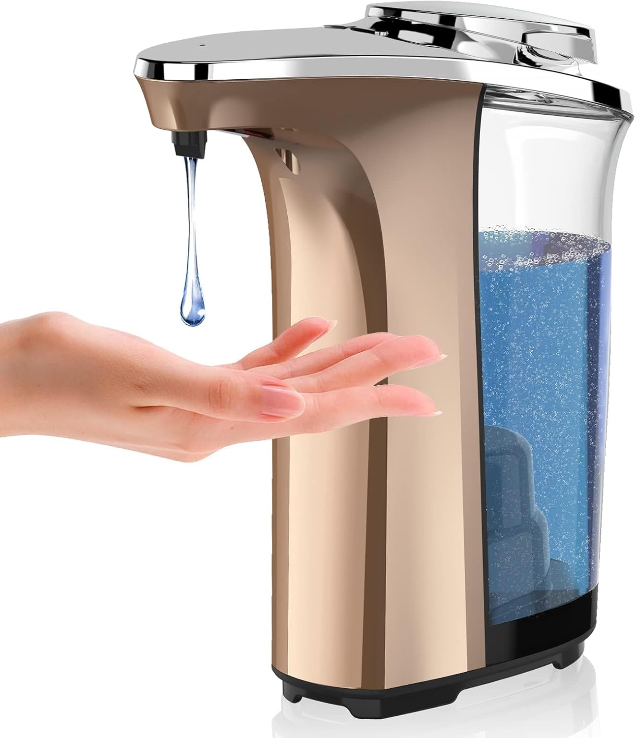 Automatic Soap Dispenser, PZOTRUF Touchless 17oz/500ml with Upgraded Infrared Sensor, 5 Adjustable Soap Dispensing Levels, Liquid Hand Soap Dispenser for Bathroom (Rose Gold)