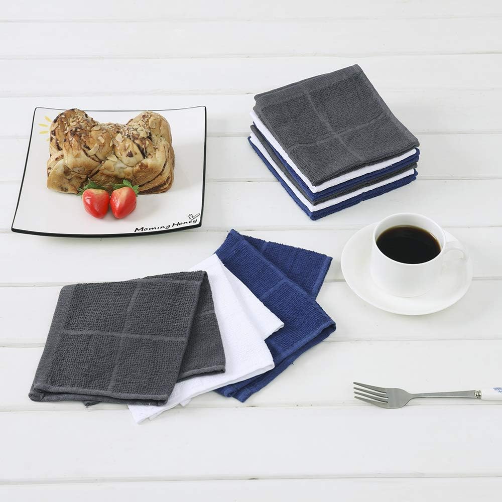 Glynniss Kitchen Dish Cloths Highly Absorbent Dish Rags 100% Cotton Wash Cloths for Washing Dishes (Blue, 50)