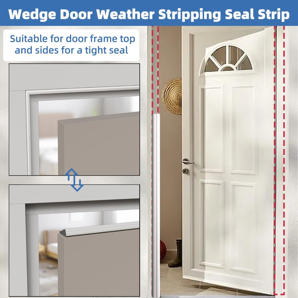Wedge-Shape Window Weather Stripping Door Frame Seal Strip 118” White,Upgrade Black Foam,Soundproofing,Draft Stopper,Winter Insulation,Noise Blocker, Gap Filler for Exterior Front Door Side