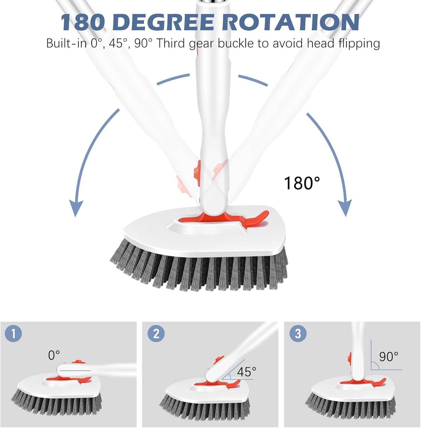 SetSail Floor Scrub Brush, 3-In-1 Tile Tub Floor Scrubber with 52-inch Adjustable Long Handle Shower Cleaner Brush and 4 Detachable Replacement Brush Heads for Cleaning Bathroom Kitchen Walls Tub Tile