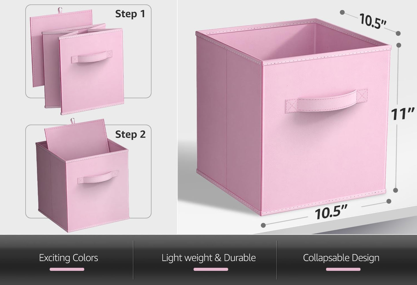 Sorbus Fabric Storage Cubes - 8 Foldable Storage Bins for Organizing Pantry, Cubbies, Toy Box - Clothes Storage & Closet Organizer - 11 Inch Collapsible Cube Baskets for Shelves with Handle