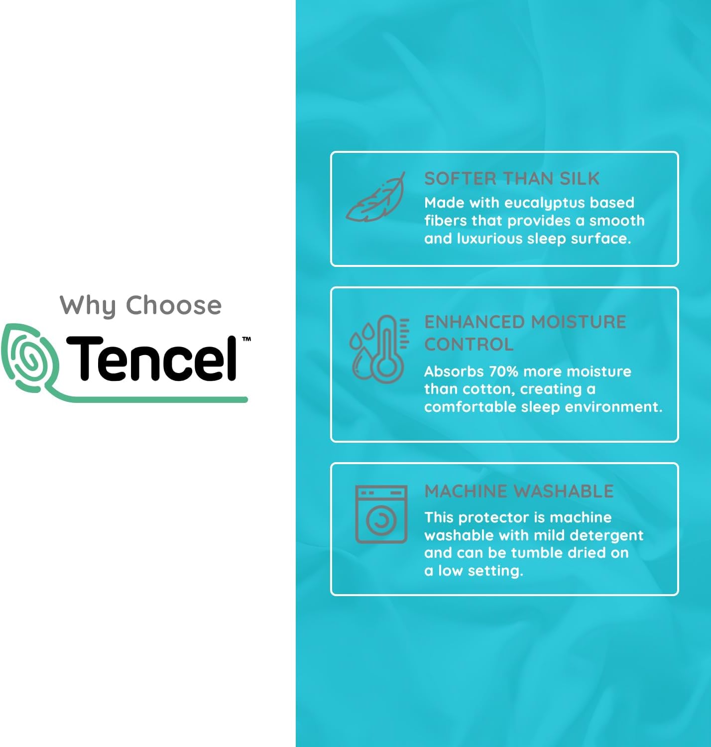 PUREgrace Tencel Mattress Protector (Queen) – Waterproof, Noiseless Cover, Soft and Breathable with Deep-Pocketed Corners for Secure Fit