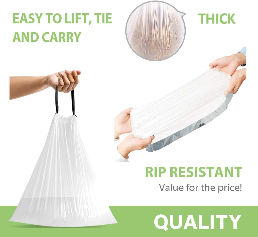 Teivio 3 Gallon 140 Counts Mini Strong Drawstring Trash Bags Garbage Bags, fit 10-12 Liter Small Trash Can,Tiny Waste Basket Liners for Home Office Bathroom Bedroom Car, White