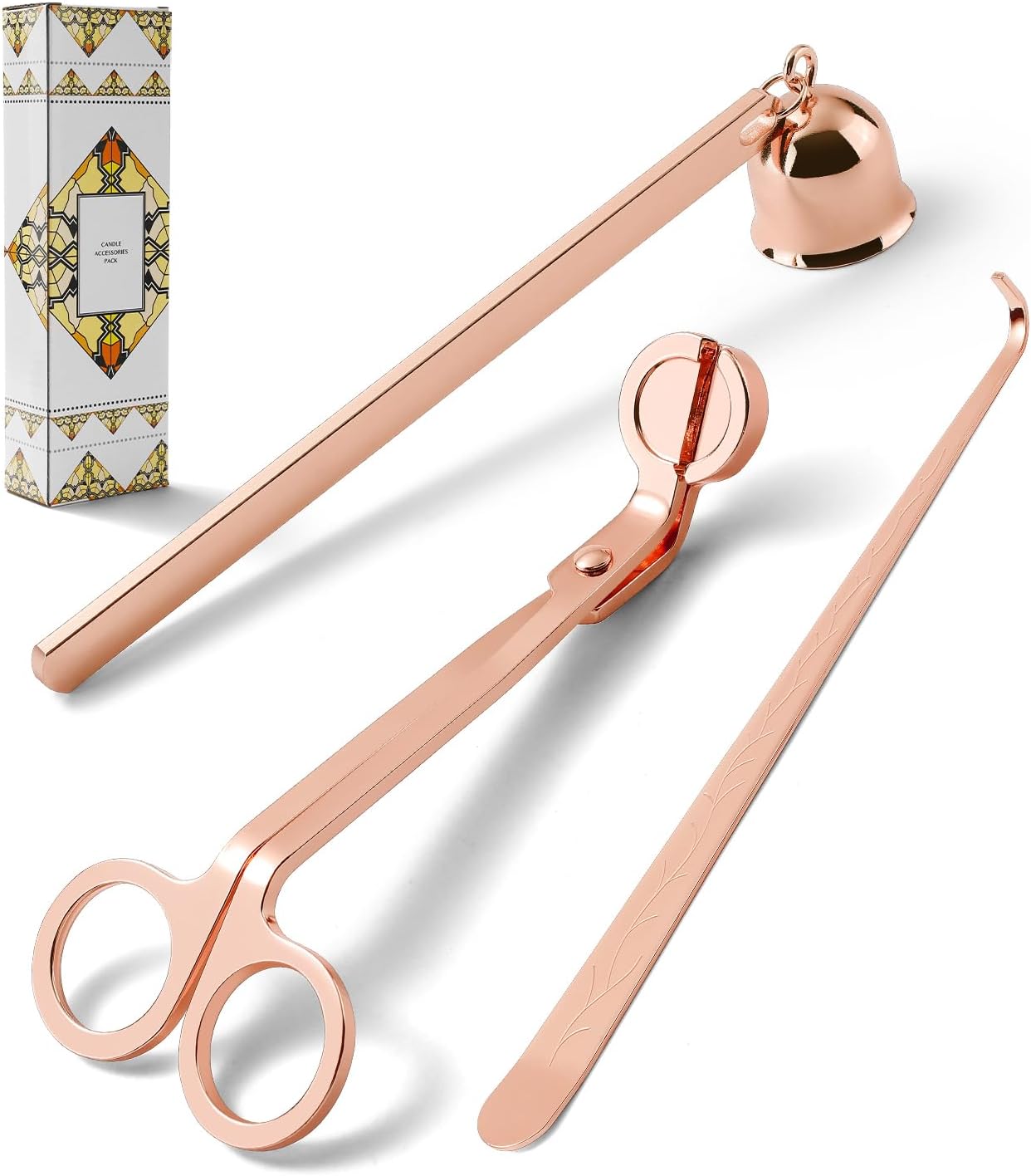 PATOISE 3 in 1 Candle Accessory Set Mini, Candle Wick Trimmer Cutter, Candle Snuffer, Candle Wick Dipper in Gift Package for Candle Aromatherapy Lovers(3PCS Rose Gold)