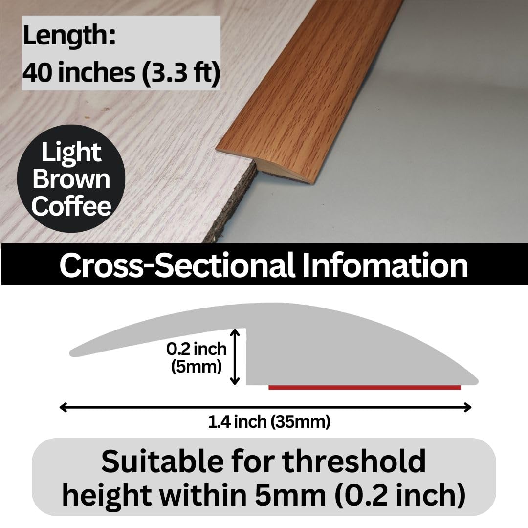 Floor Transition Strip Self Adhesive Carpet Wood Tile Vinyl Flooring Laminate Transition Cover Edge Trim Gap Doorway Threshold for Uneven Floors Heights Within 5 mm (40 inches, Light Brown Coffee)