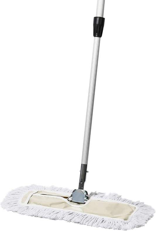 Commercial Dust Mop – 18 Inch Floor Sweeper for Hardwood, Reusable Cotton Mop Head, Extendable Handle, Dry Mop for Floor Cleaning & Janitorial Supplies