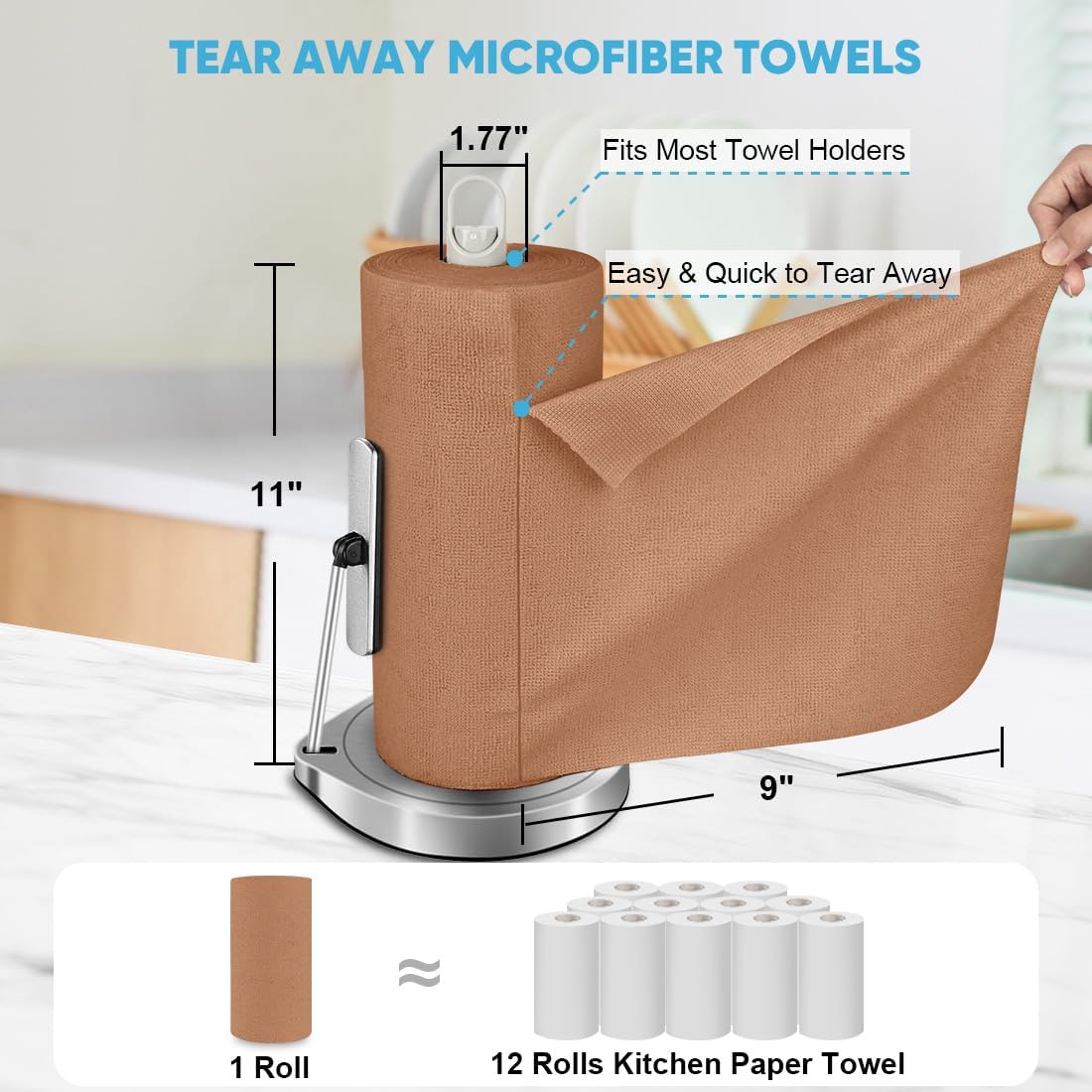 AIDEA Microfiber Cleaning Cloth 165 Sheets 3 Roll, Microfiber Towels for Cars, Shop Rags Washable, Cleaning Rags Reusable Paper Towels for Automotive, Mechanic, Workshops, House,11×9", Coffee