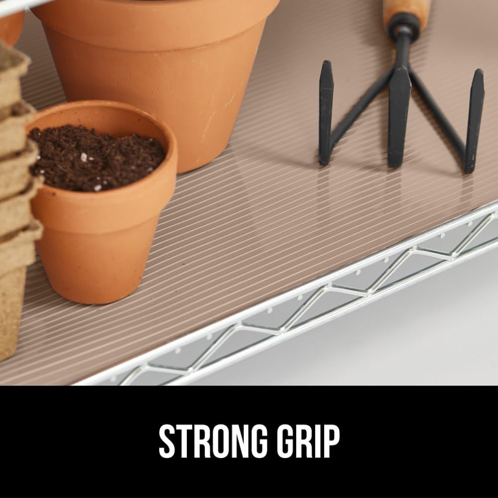 GORILLA GRIP DuraGuard Shelf Liner, Non-Adhesive Cabinet Liners for Kitchen Drawers, Shelves, Refrigerator, Pantry Storage, Bathroom Closet, Durable Waterproof BPA Free Ribbed Plastic, 12x10 Beige