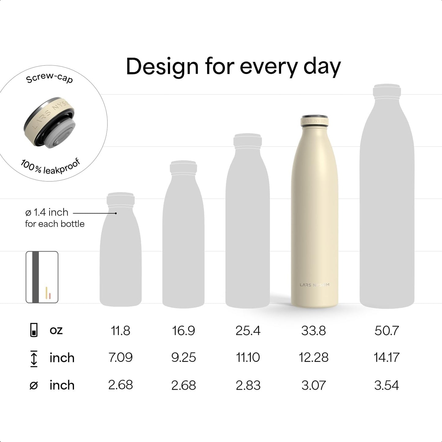 LARS NYSØM Stainless Steel Insulated Water Bottle 12oz 17oz 25oz 34oz 51oz | Insulated Thermo Flask for Hot and Cold Beverages | Leakproof Drinking Bottle (Mocha Brown, 33.9 oz)