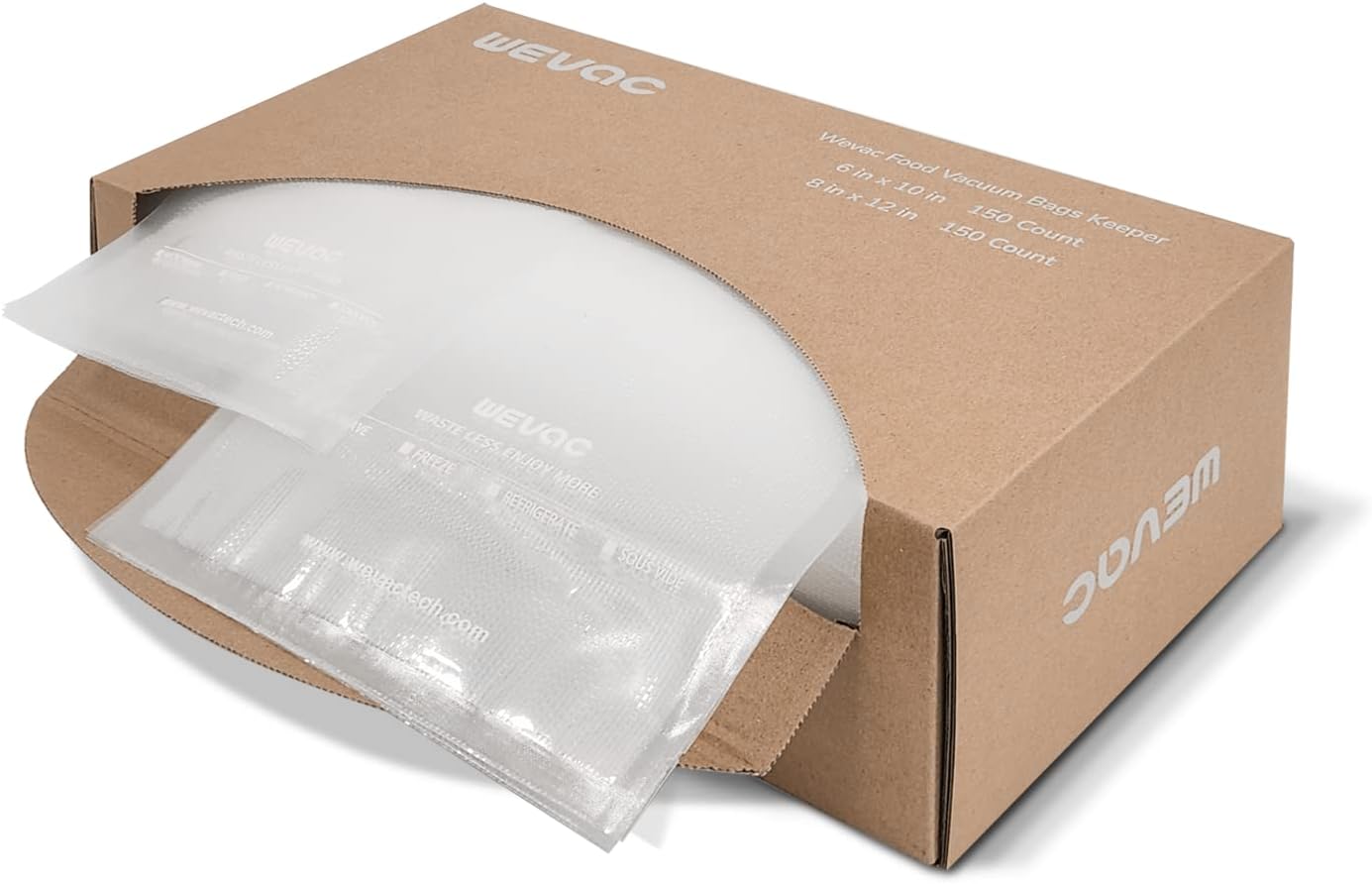 Wevac 6''x10'' & 8''x12'' 300 Count Food Vacuum Sealer Bags Keeper, PreCut Quart, Ideal for Food Saver, BPA Free, Commercial Grade, Great for storage, meal prep and Sous Vide