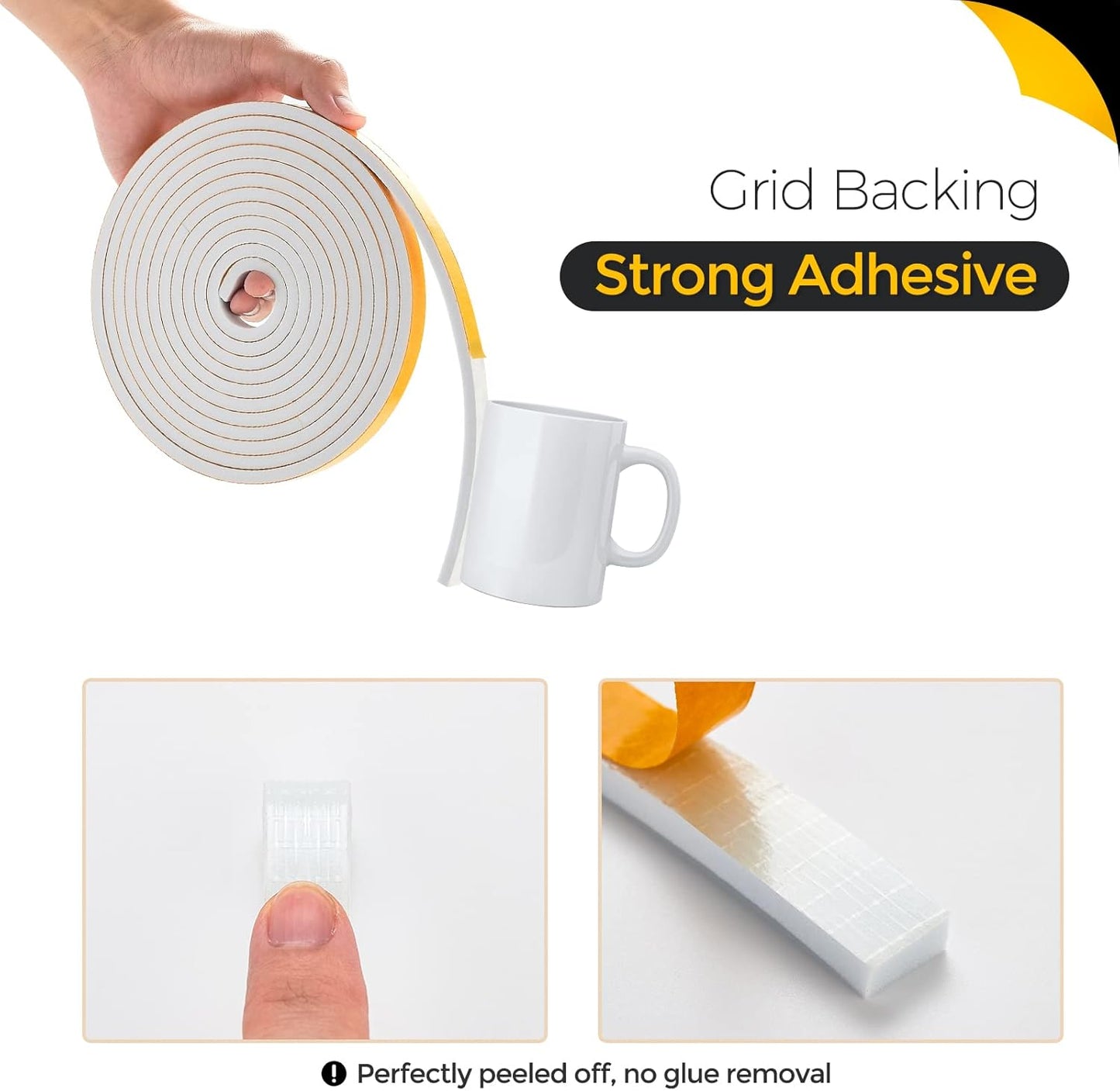 39 Feet Weather Stripping Door Seal, 1/4" Wide X 1/8" Thick Door Seal Strip High Density Foam Tape Adhesive Strip for Door Soundproofing,Window Insulation (1/4" x 1/8" x 39FT,White)