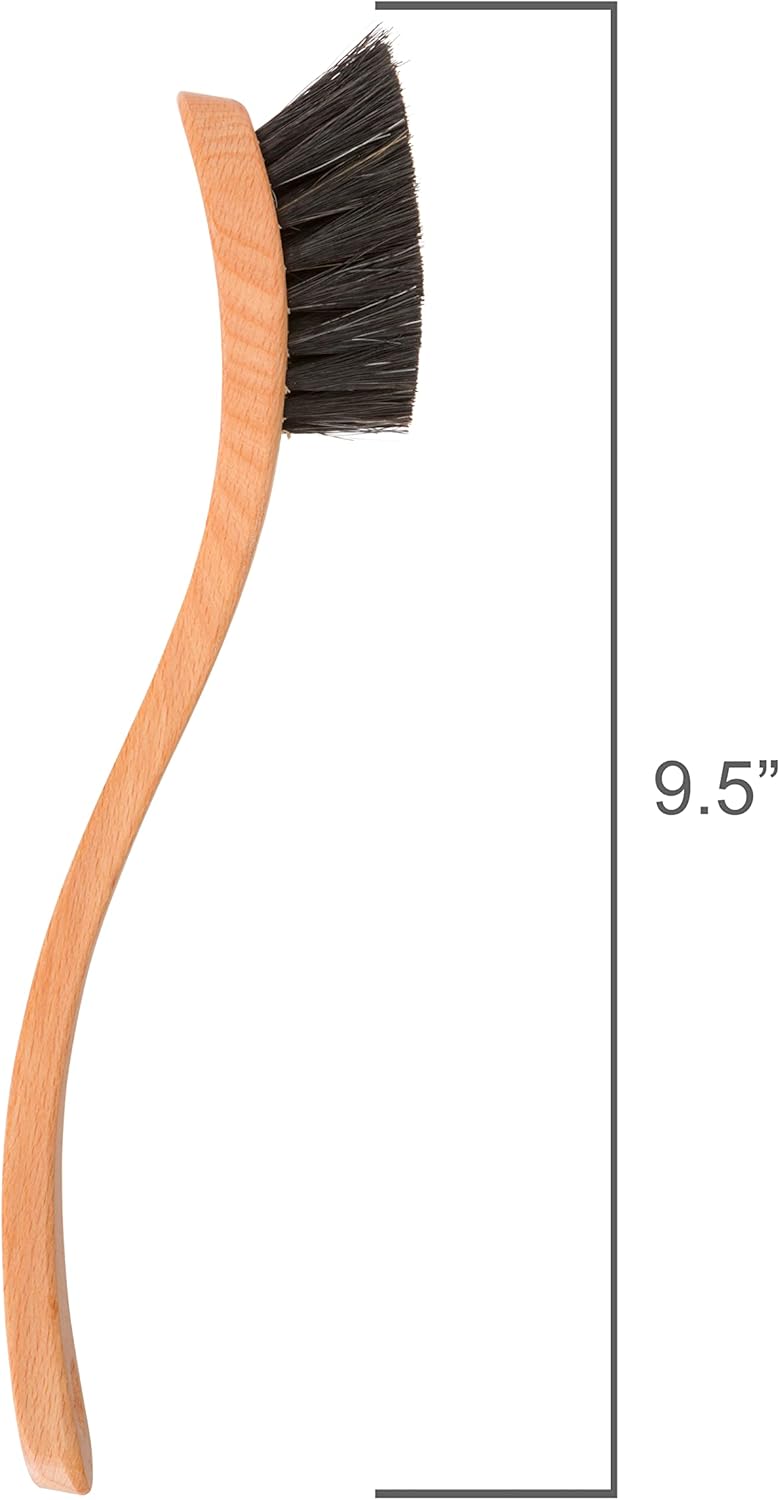 Redecker Curved Dish Brush, Soft Horsehair Bristles, Ergonomic Design with Oiled Beechwood Handle, 9-1/4 Inches, Single Unit, Made in Germany