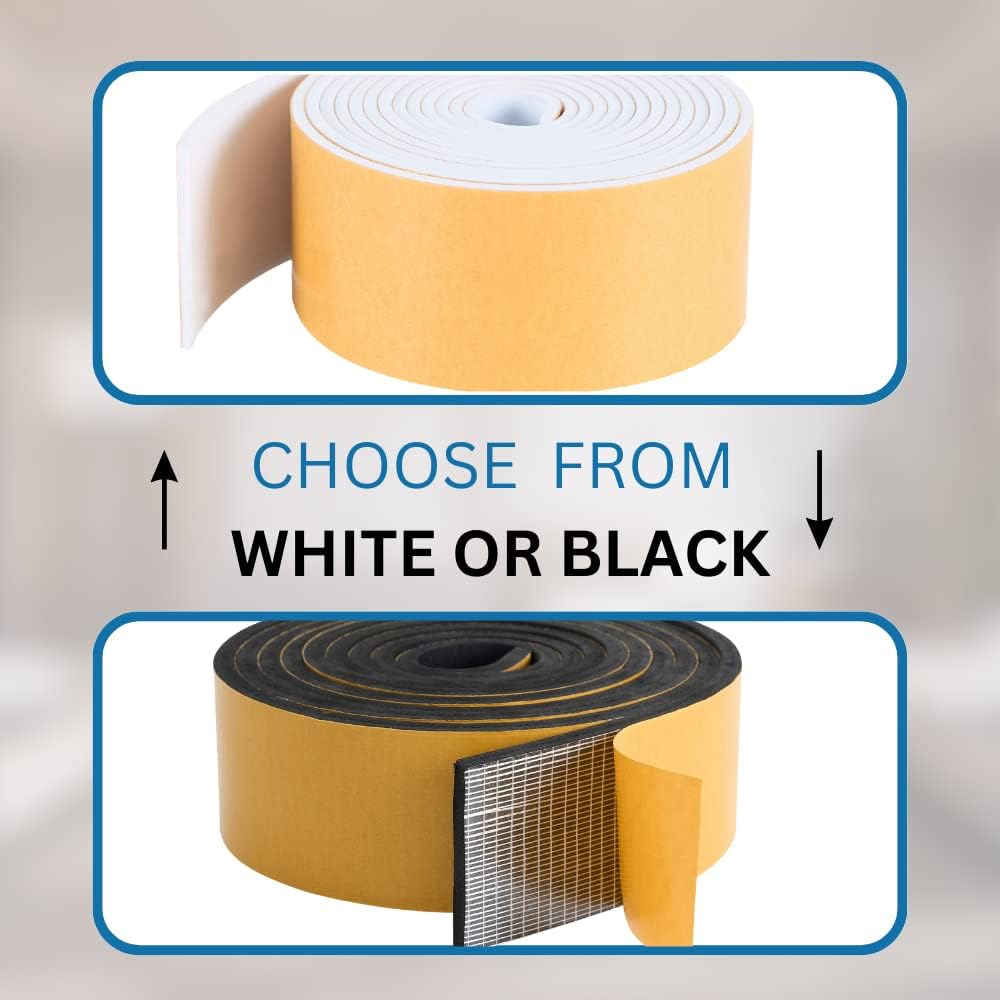 High Density Foam Weather Stripping Door Seal Strip Insulation Tape Roll for Insulating Door Frame, Window, Air Conditioner | Self Adhesive Sealing Weatherstrip (4 in x 1/16 in x 10 Ft, Black)