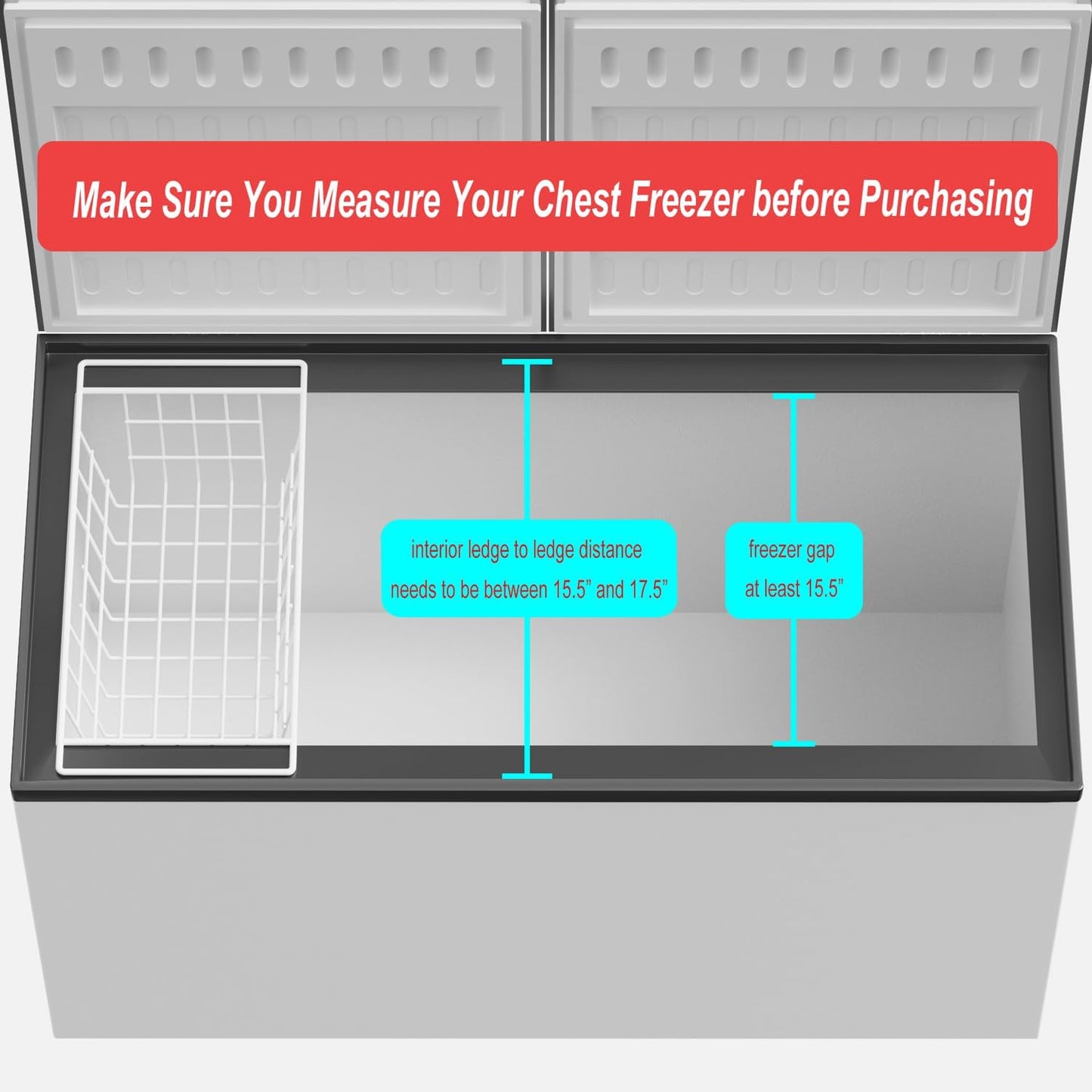 SANNO 17.5in Chest Freezer Basket,Freezer Organizer Bins, Sturdy Metal Wire Freezer Organizer for Home Kitchen