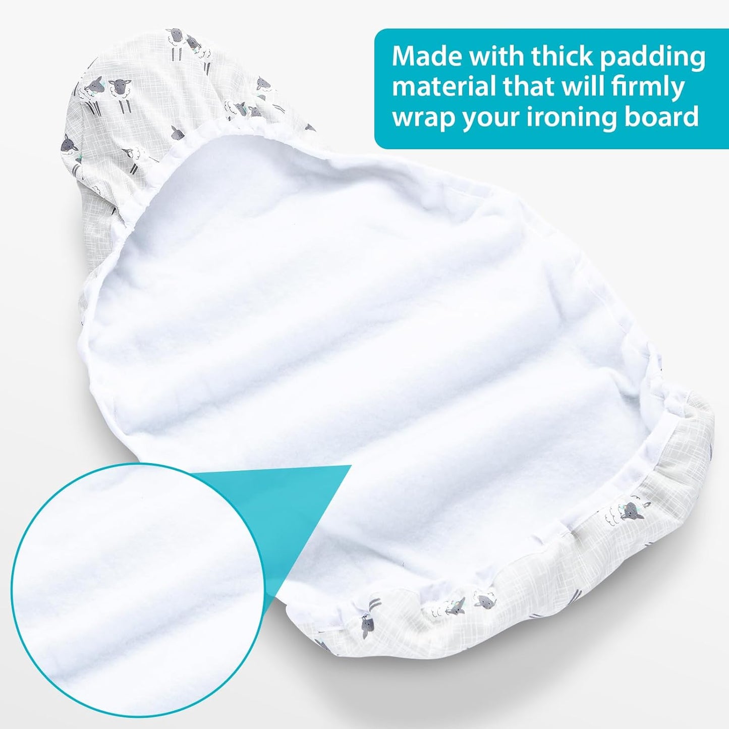 Over The Door Ironing Board Cover 13 x 37 inch, Small Iron Board Cover w 3 Layers Heat Reflective Thick Padding with Hook and Loop Fasteners (Gray Sheep)