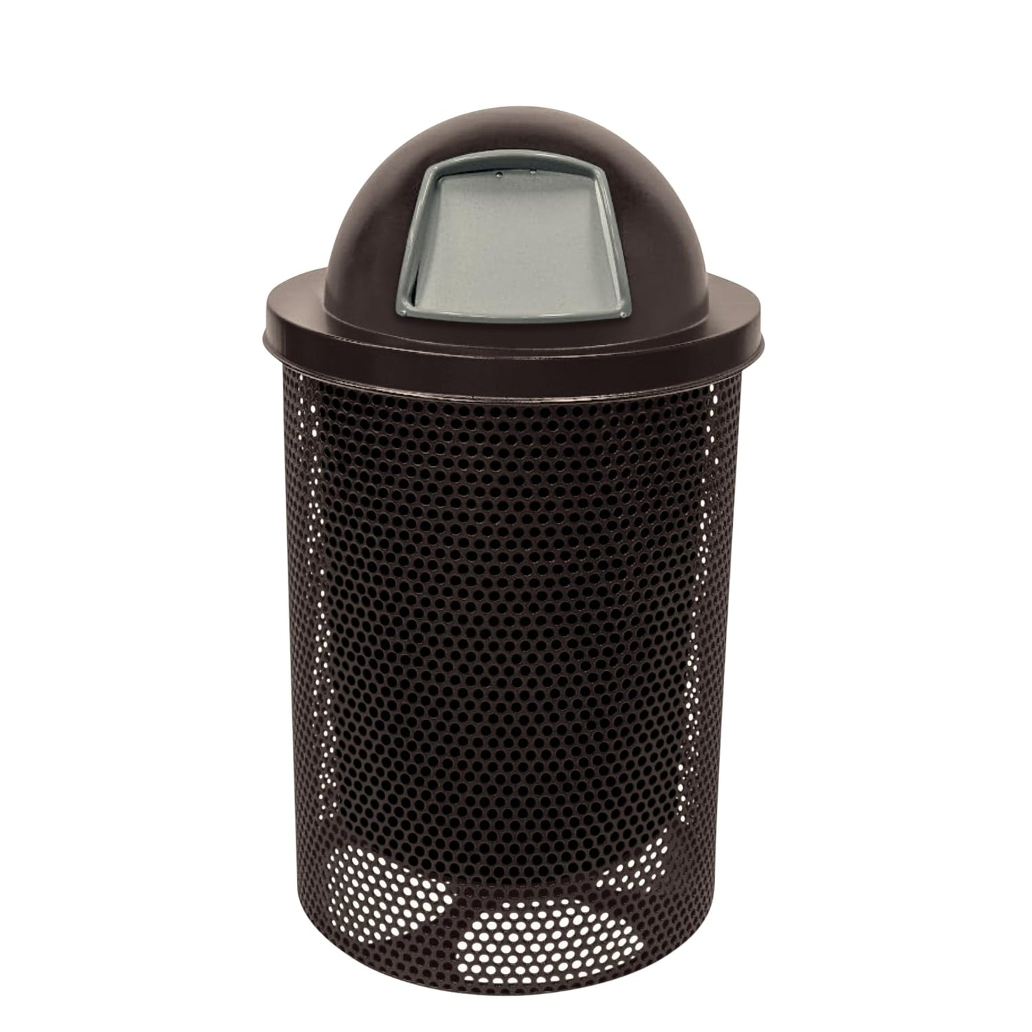 COATEDOUTDOORFURNITURE RDT-P-BRW Heavy Duty Round Trash Receptacle with Dome Top, Liner Included, 32 Gallon, Brown, Made in America