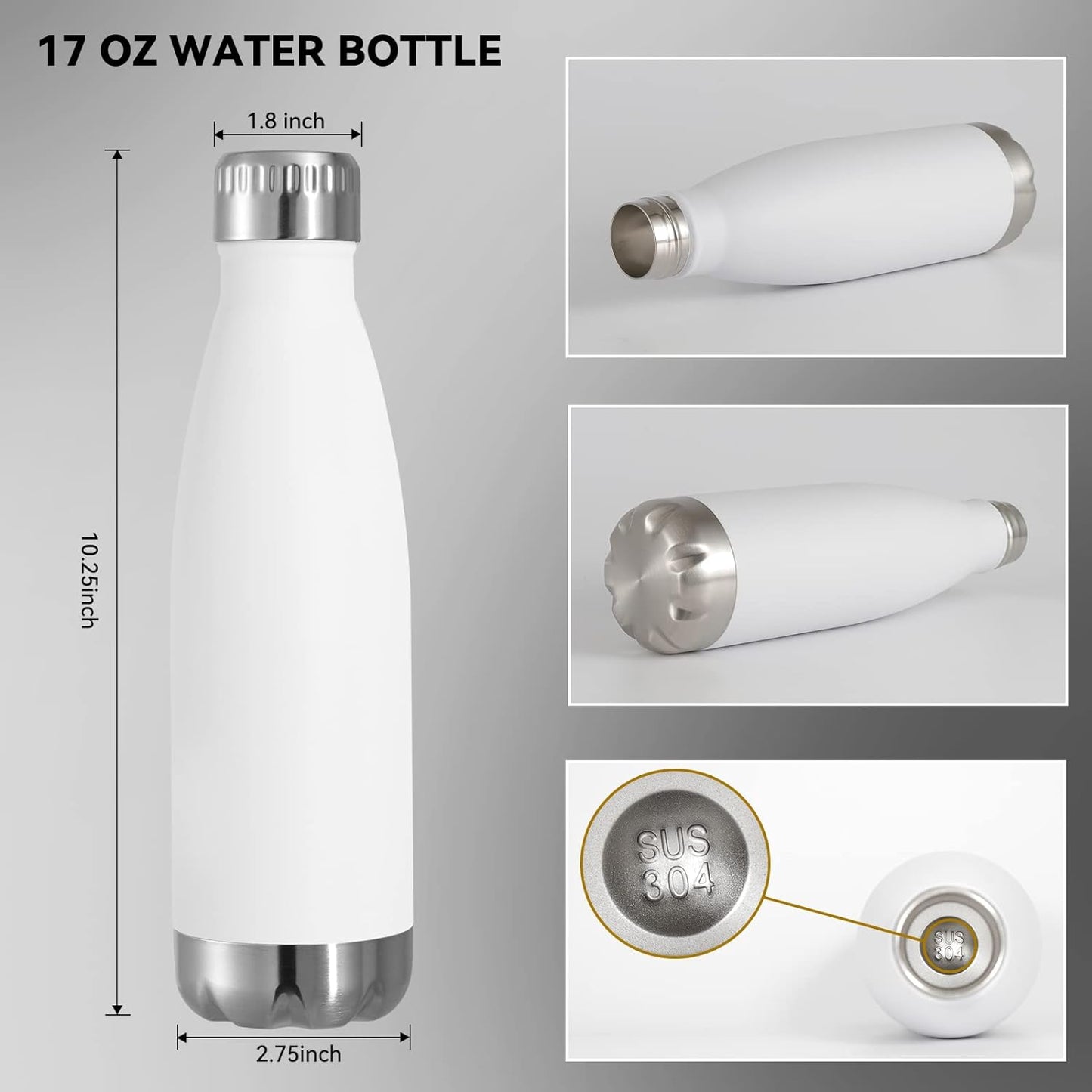 VEGOND 17oz Stainless Steel Water Bottles Bulk, Reusable Metal Sports Water Bottle Keeps Drink Hot and Cold, BPA Free Double Wall Vacuum Cola Shape Insulated Water Bottles for Camping Gym, 8 Pack