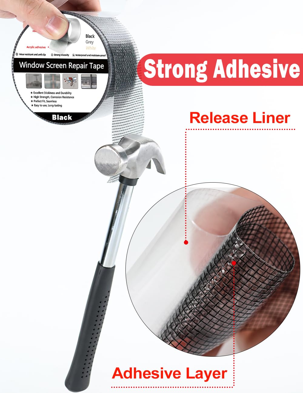 Wohohoho Window Screen Repair Tape, 2 in X 40 FT (480IN) Black Screen Patch Repair Kit, 3-Layer Strong Adhesive Invisible Screen Tape Mesh Repair for Windows, Doors Garage Mosquito Net Magnetic Screen