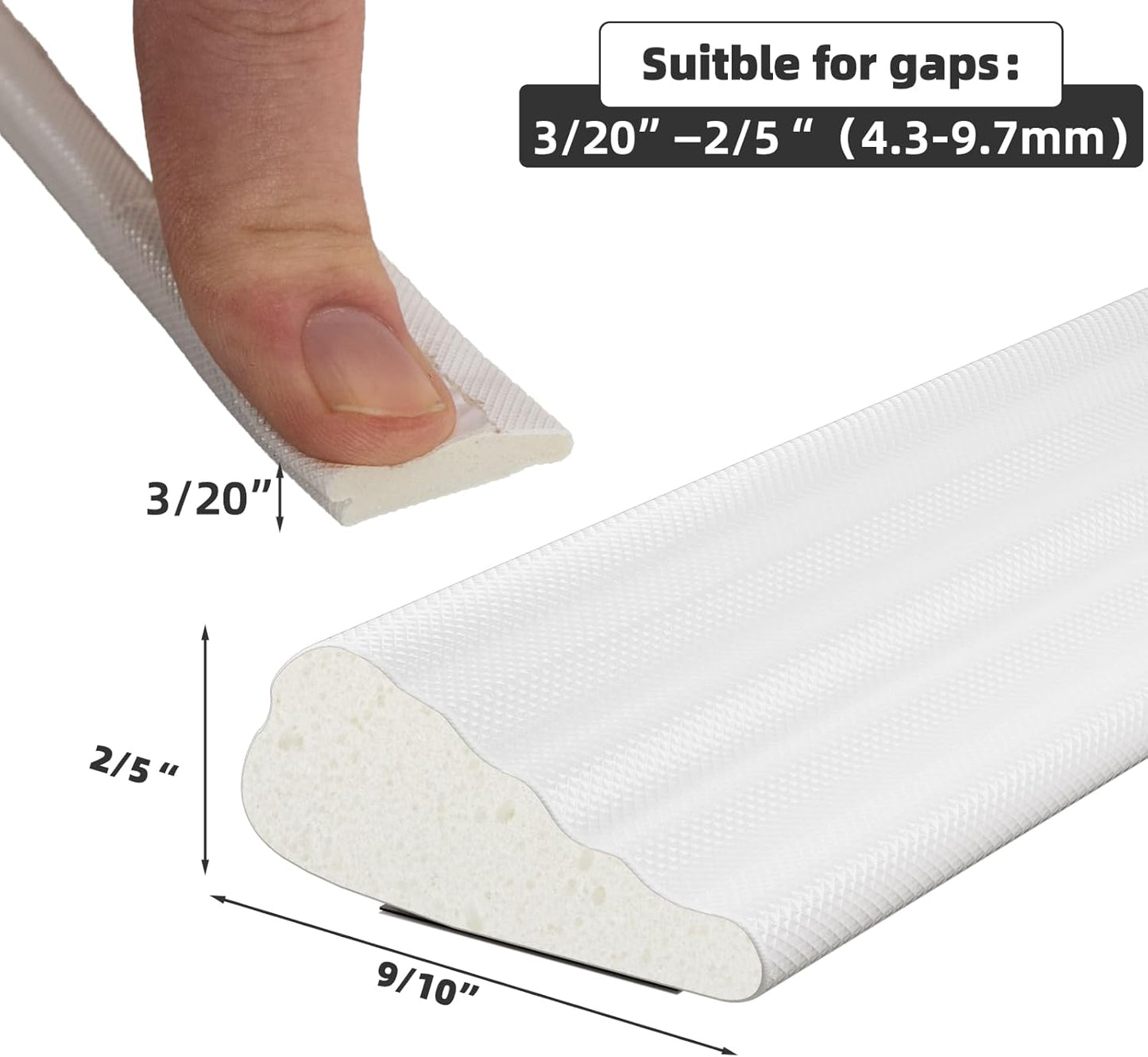 2 Pack*16.4 Ft Weather Stripping Seal Strip for Doors,Soundproofing Window Insulation Draft Stopper for Winter, Selfadhesive Foam Weather Strip for Door Frame,Door Gap Filler Noise Blocker(White)
