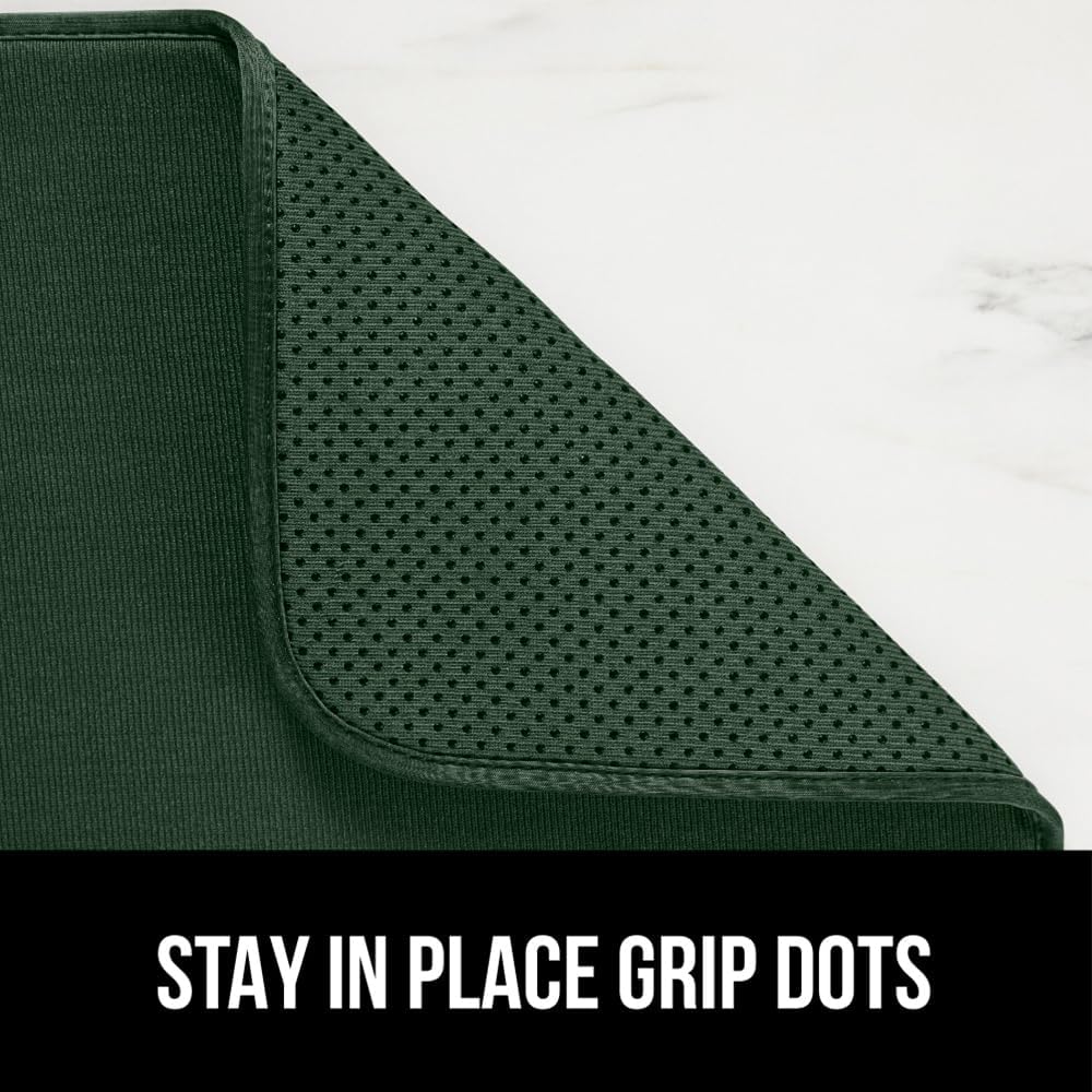 GORILLA GRIP Ultra Water Absorbent Microfiber Dish Drying Mat, 18x24, Quick Dry Thick Mesh, Slip Resistant Pad for Sink Dishes Under Rack, Kitchen Counter Accessories, Machine Wash, 2 PK Hunter Green