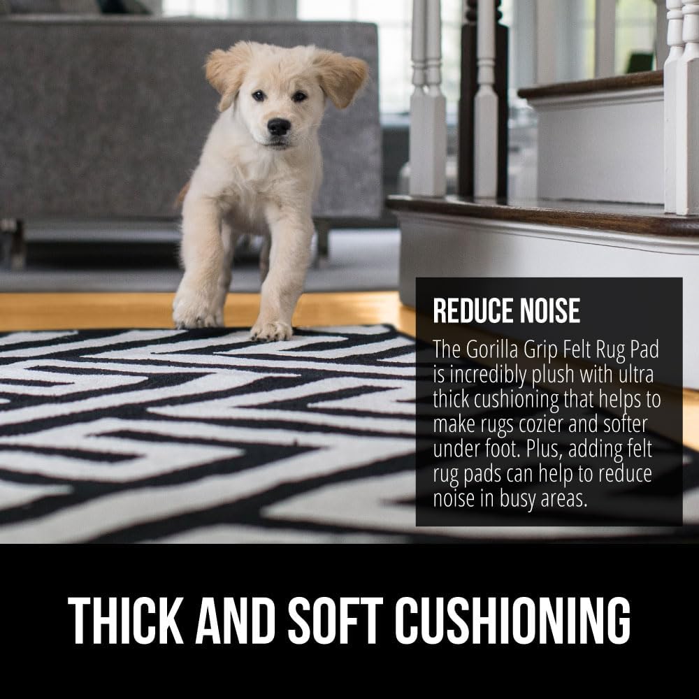 GORILLA GRIP Felt and Natural Rubber Stay in Place Slip Resistant Rug Pad, 1/4in Thick, 4x6 FT Protective Padding Under Area Rugs, Cushioned Gripper Pads, Carpet Runners, Hardwood Floors Protection