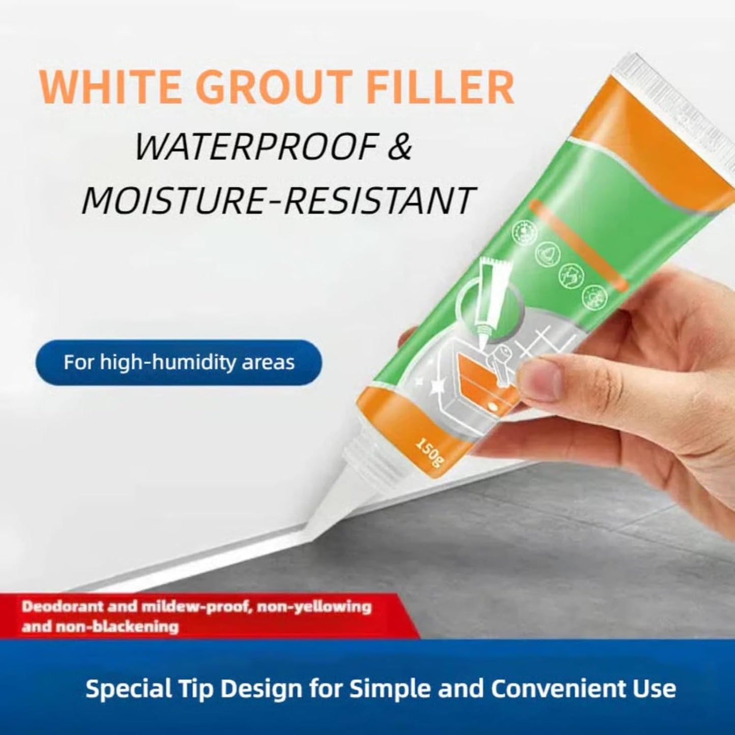 Waterproof White Grout Repair Kit, Grout Pen for Shower Tile, Grout Filler Repair, Squeeze Tube White Caulk, Waterproof & Moisture-Resistant, for Kitchen Bathroom (3)