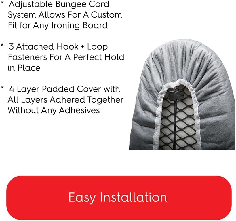 TIVIT Ironing Board Cover 10 x 32, Made in Italy. Pro Grip Pad Covers w/3 Fastener Straps & Pull Bungee Cord - Durable Scorch & Stain Resistant Padded Layers, Heat Reflective AlumiTek PRO Top Coat